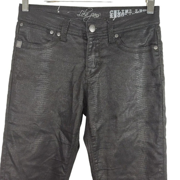 Lola Jeans Celina Black Snakeskin Print Skinny Pants Women Size 2 Pockets - Picture 2 of 10